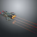 Futuristic Sci Fi Toy Airplane Model With Red Laser Beams Engine Flames And Wing Details