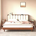 Cozy Bedroom Interior With Wooden Bed Soft Headboard Nightstand Plant And Window Curtains