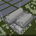 Modern Industrial Factory With Solar Panels Wind Turbines And Green Surroundings