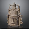 Ancient Terracotta Sculpture Carving Featuring Bird Decoration And Facial Details With Symmetric Design