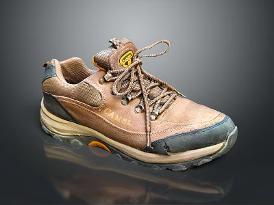 Camel Brown Lace Up Outdoor Hiking Shoes With Durable Non Slip Sole 3d model