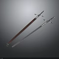 Two Medieval Swords With Metal Blades Leather Sheath And Cross Hilts