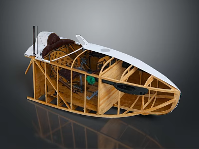 Detailed Wooden Boat Model With Frame Structure Interior Seating And White Cover 3d model
