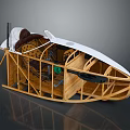 Detailed Wooden Boat Model With Frame Structure Interior Seating And White Cover