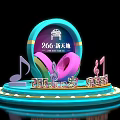 Neon Headphones And Musical Notes On Stage For 266 New World Celebration