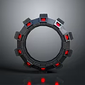 Black Mechanical Circular Ring Structure With Red Illuminated Gear Segments 3d model