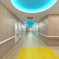 Bright Hospital Ward Interior With Patient Beds Nurse Station And Large Windows