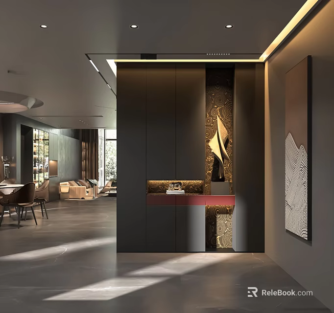 Modern Reception Area Front Desk With Elegant Lighting And Luxury Interior Design Elements 3d model 