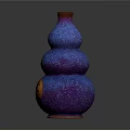 Gourd Shaped Sculpture Carving with Blue Purple Glittery Surface and Decorative Emblem On Base