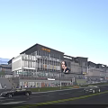 Modern Commercial Street Architectural Design With Glass Curtain Walls Shops Billboards And Cars