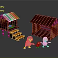 Wooden Small Houses With Steps Pumpkin And Open Style Featuring Gray Yellow White Cartoon Birds