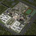 Aerial View of Modern School Campus Buildings Surrounded by Green Trees and Sports Field