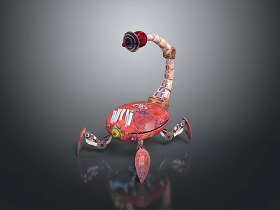 Mechanical Scorpion Creature With MTU Logo Red Orange Body And Curved Tail 3d model