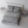 Modern Double Bed With White Sheets Gray Blanket Pillows And Nightstand 3d model