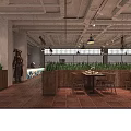 Spacious Open Restaurant Interior With Pirate Flags Long Tables Large Windows And Red Brick Walls