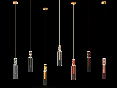 Stylish Pendant Lights With Various Colors And Designs Hanging On Black Background 3d model