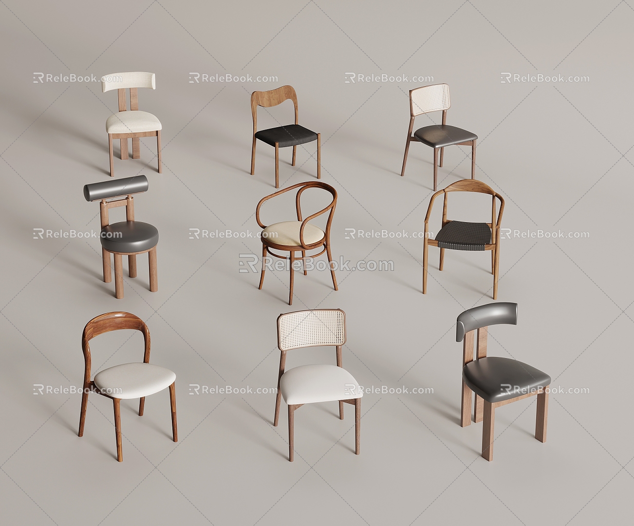 Middle Style Chair Dining Chair Writing Chair 3d model