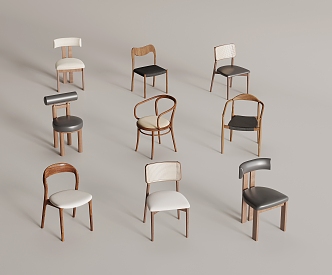 Middle Style Chair Dining Chair Writing Chair 3d model