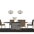 Modern Round Dining Table Set With Beige Chairs And Pendant Lights 3d model