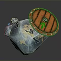 Unique Weapon Design With Wooden Top Red Rim Transparent Body And Green Emblem