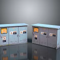 Gray Metal Electrical Equipment Cabinets With Warning Signs And Safety Labels