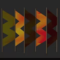 Geometric Pattern Room Divider With Yellow Orange Red Gradient And Wooden Frame
