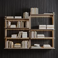 Modern Wooden Bookshelf With Multiple Shelves Filled With Books And Decorative Items