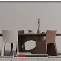 Elegant Modern Dining Table Set With Wooden Tabletop And Brown White Chairs