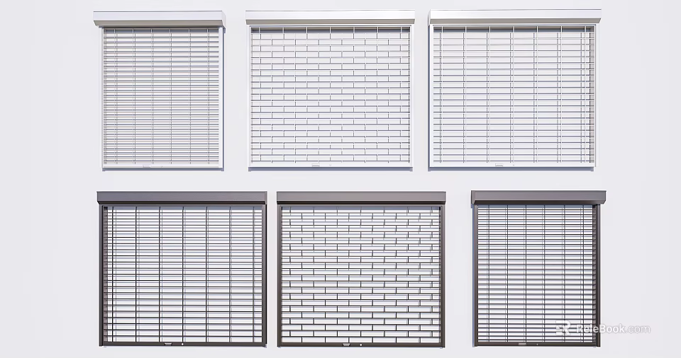 Various Window Blinds With Different Colors Slat Designs And Styles 3d model