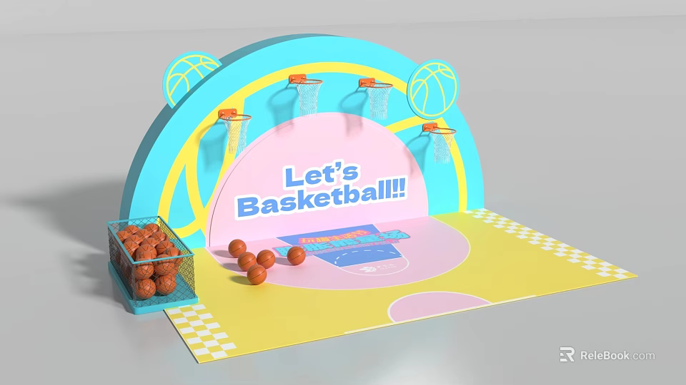 Interactive Basketball Play Zone With Hoops Balls And Play Area Design 3d model