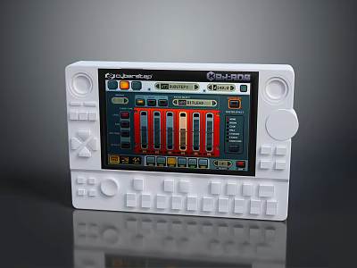 White Audio Control Device With Display Screen Colorful Sliders Buttons And Knobs 3d model