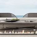 Modern Outdoor Sofa With Ocean View Fire Pit Perforated Screen And Coffee Table