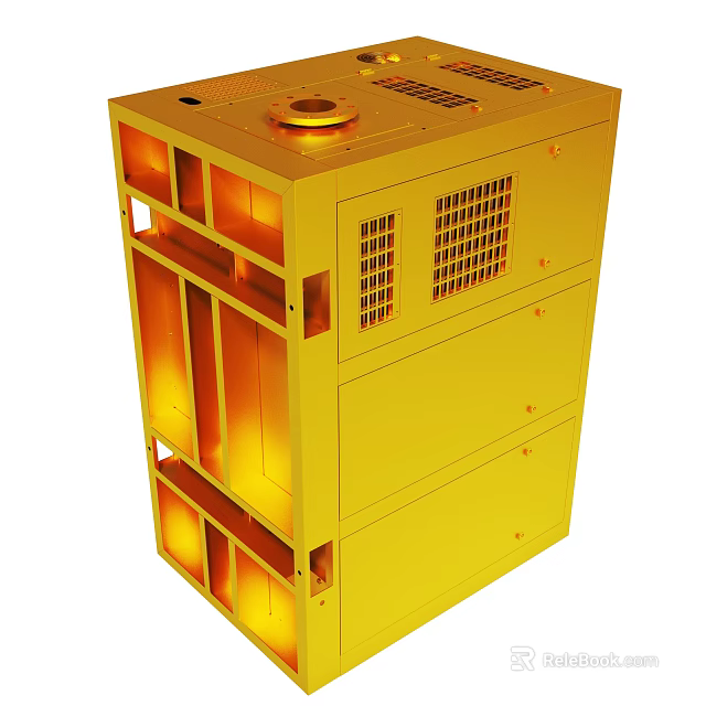 Yellow Industrial Equipment With Multiple Compartments Top Circular Component And Ventilation Grilles 3d model 