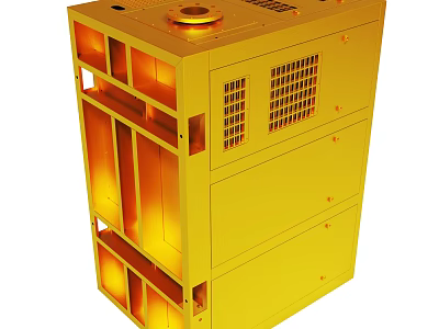 Yellow Industrial Equipment With Multiple Compartments Top Circular Component And Ventilation Grilles 3d model