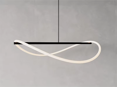 Modern Sleek Chandelier With White Circular Design And Black Horizontal Bar On Grey Wall 3d model
