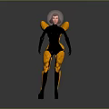 Futuristic Character In Orange And Black Tech Costume With Transparent Helmet