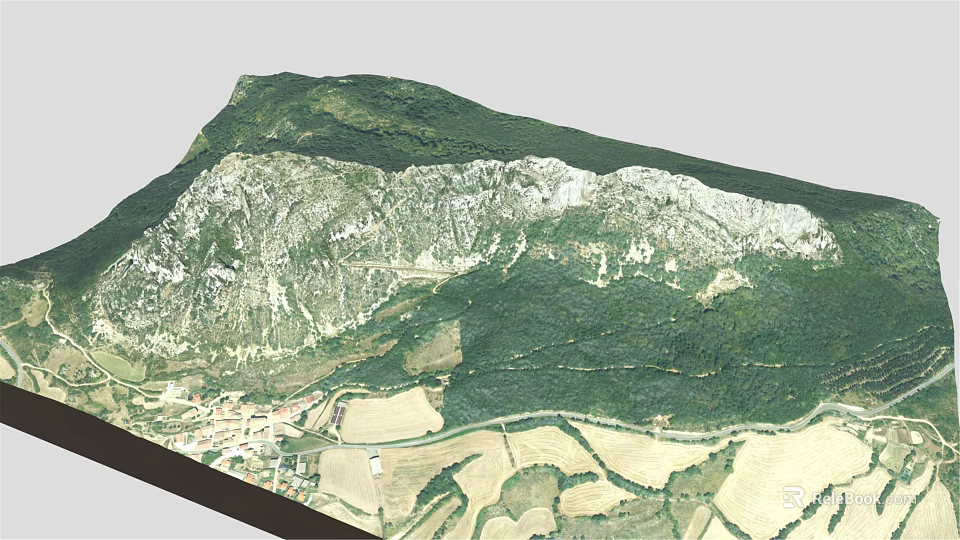 Garden Landscape Design Featuring Mountain Terrain Green Vegetation Agricultural Fields And Village Area 3d model 