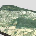 Garden Landscape Design Featuring Mountain Terrain Green Vegetation Agricultural Fields And Village Area