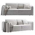 Light Gray Two Seater Sofa With Soft Fabric Throw Pillows And Decorative Blanket 3d model
