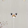Cute Cartoon Face Floor Lamp With Round Lampshade Warm Light Gray Wall And Plant Branch