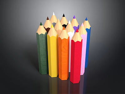 Vibrant Assorted Colored Pencils With Sharpened Tips Standing On Dark Background 3d model