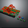 Red And Green Agricultural Cultivator With Black Components And Colorful Buttons