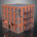 Cartoon Scene Of Multi Story Brick Building With Fire Escape Windows And Yellow Rooftop