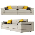 Comfortable Light Gray Two Seater Sofa With Yellow And Dark Gray Pillows 3d model