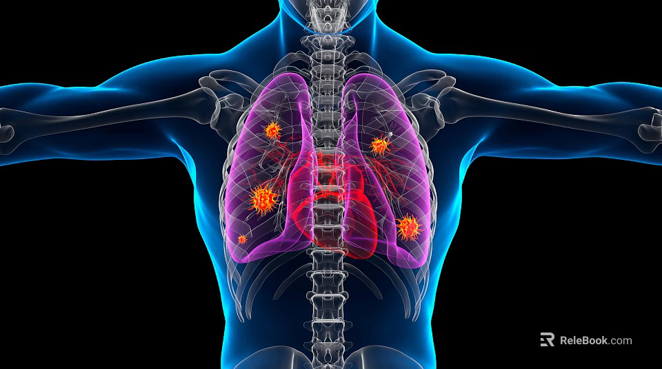 Medical Imaging Device For Lung Visualization With 3D Transparent Thorax And Virus Particles 3d model 