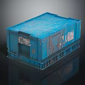 Blue Industrial Container With Worn Surface Metal Structure And Old Stickers 3d model