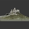 Modern Castle Model Display on Detailed Terrain With Green Grass and Path