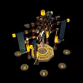 Chinese Style Commercial Stage Equipment with Yin Yang Symbol Lanterns Scrolls and Human Silhouette