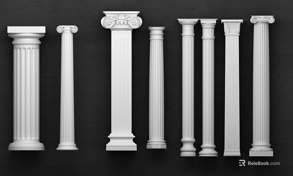 White Classical Roman Columns With Fluted Design And Decorative Capitals 3d model 