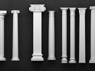White Classical Roman Columns With Fluted Design And Decorative Capitals 3d model